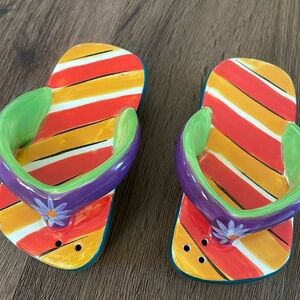 Ceramic Salt & Pepper Sandals Beach Shoes Size 4” long & 2” wide NWOT